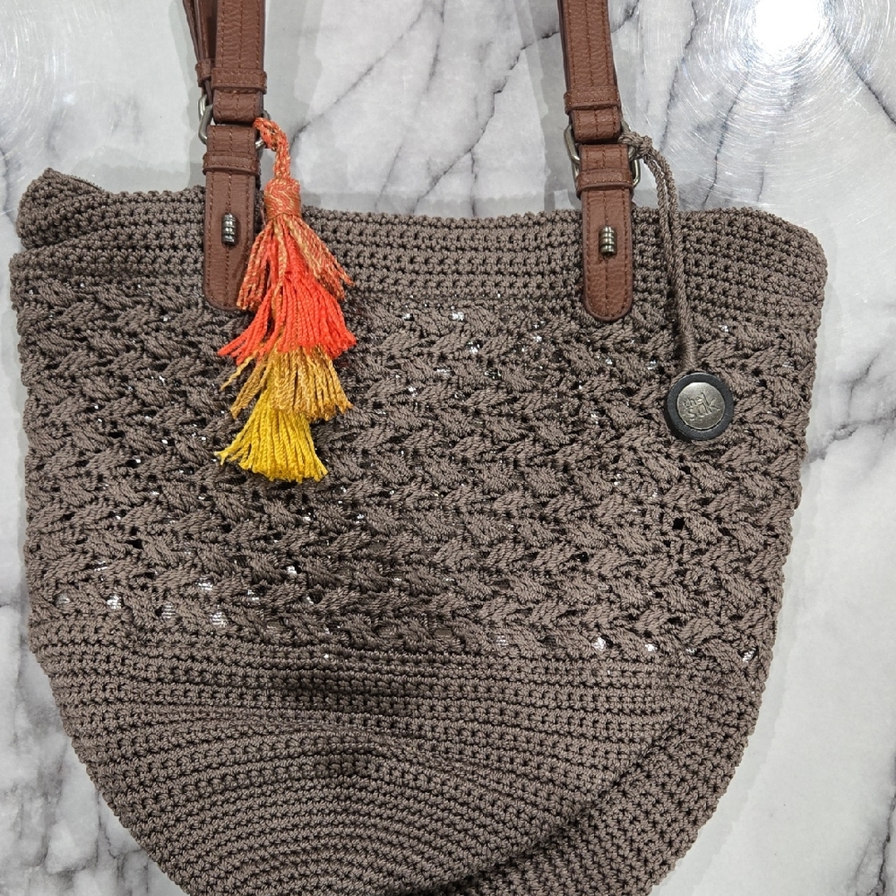 The Sak Brown Crochet Shoulder Bag with Tassel